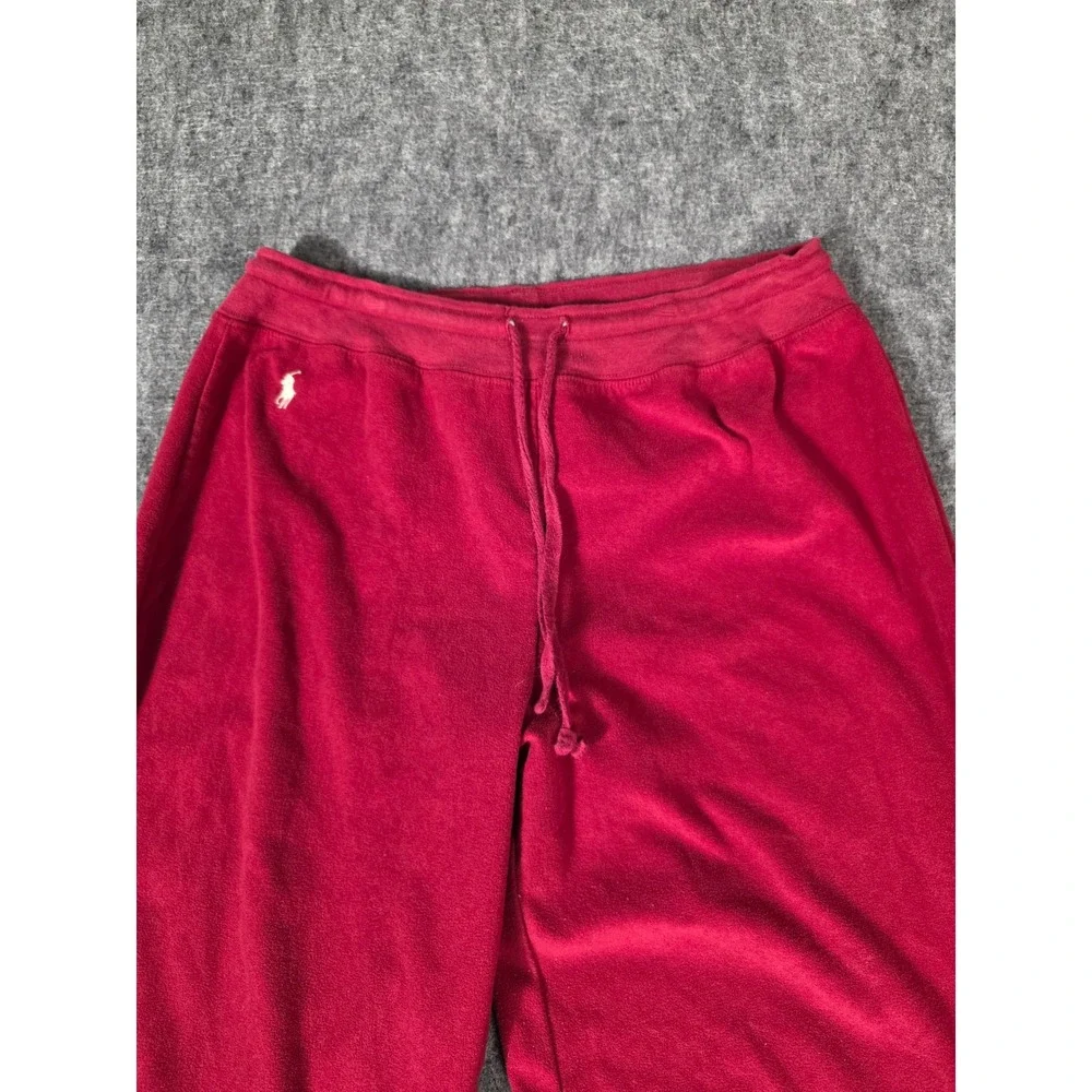 Ralph Lauren Pants Womens Small Velour Wide Leg Red Drawstring Lounge Fleece